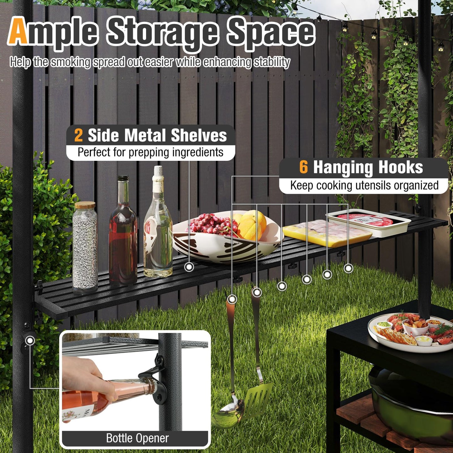 Fire Resistant Waterproof Outdoor BBQ Shelter with 2 Side Shelves