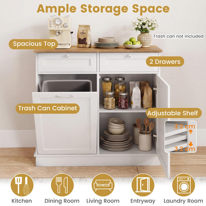 Hidden Tilt Out Trash Bin Cabinet with Shelves Wooden Storage Organizer for Kitchen