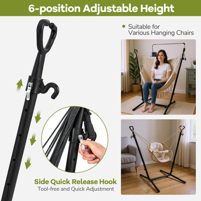 Hammock Chair with Stand and Phone Holder, 6-Level Height Adjustable Patio Swing Hammock