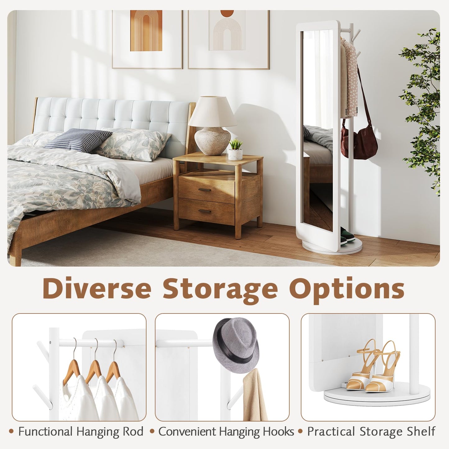 Full Length 2-in-1 Freestanding Dressing Mirror with Coat Rack