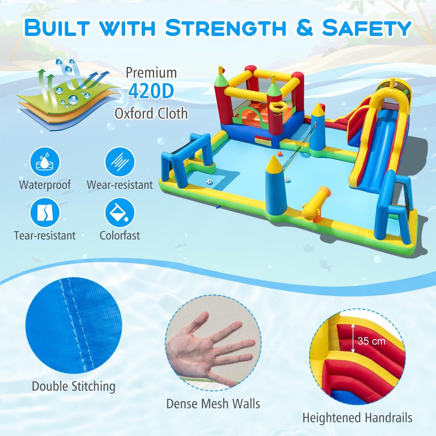 Maxmass Kids Water Park, Inflatable Bounce House with Splash Pool,Climbing Wall, Slide