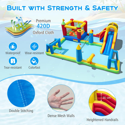 Maxmass Kids Water Park, Inflatable Bounce House with Splash Pool,Climbing Wall, Slide