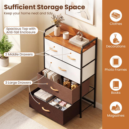 5-Drawer Tall Narrow Fabric Dresser with Removable Fabric Bins