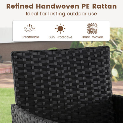 3-Piece Patio Bistro Set, PE Rattan Furniture Set with Soft Cushions & Tempered Glass Top Table