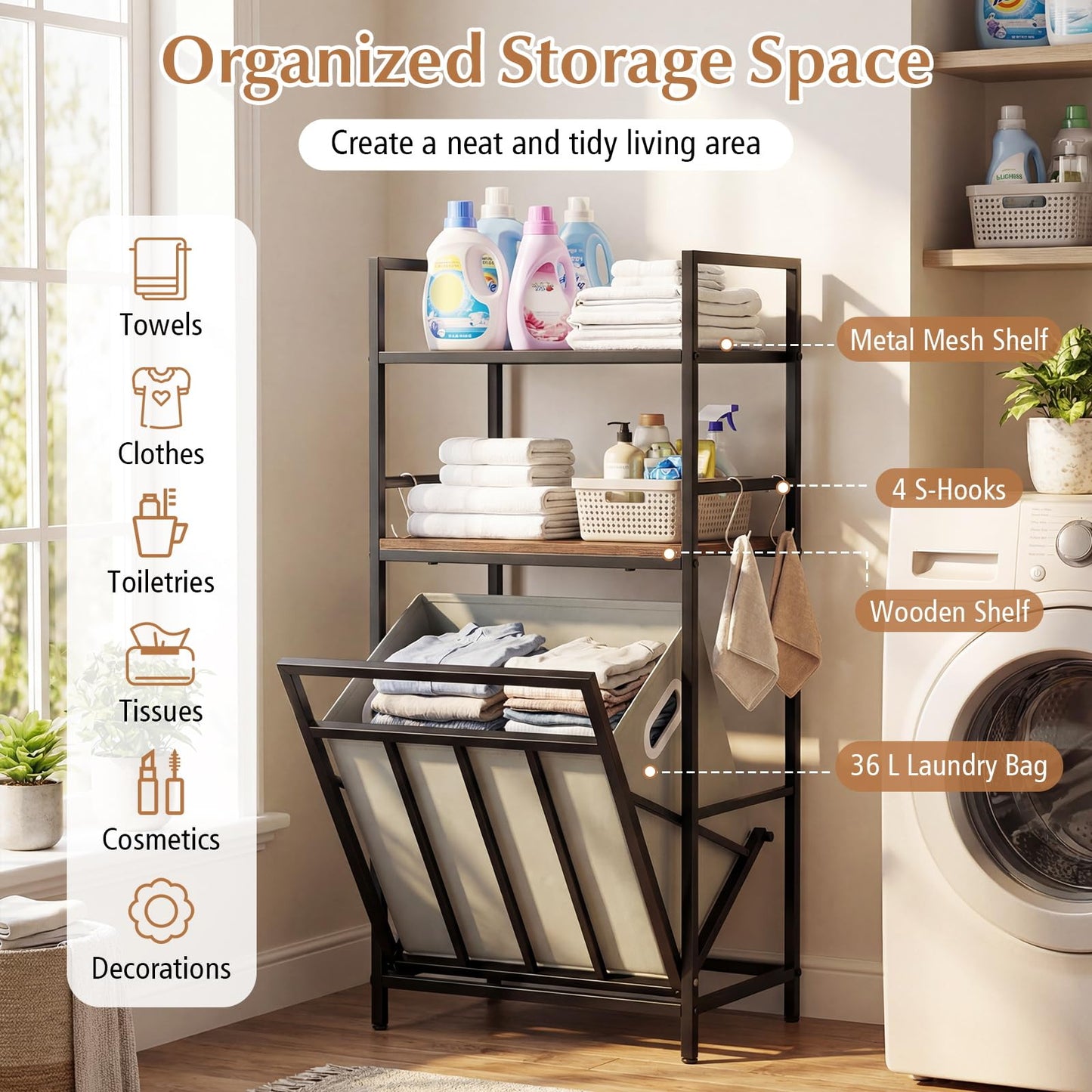 2-Tier Laundry Hamper with Tilt-out Basket & Removable Bag for Bathroom