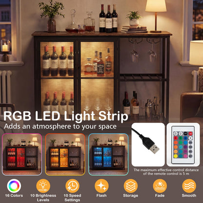 Buffet Sideboard with Power Outlets & RGB LED Lights