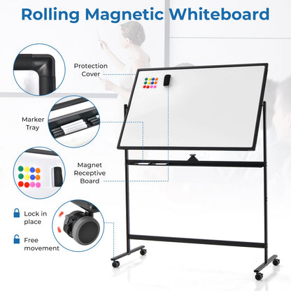 Reversible Mobile White Board with Adjustable Height