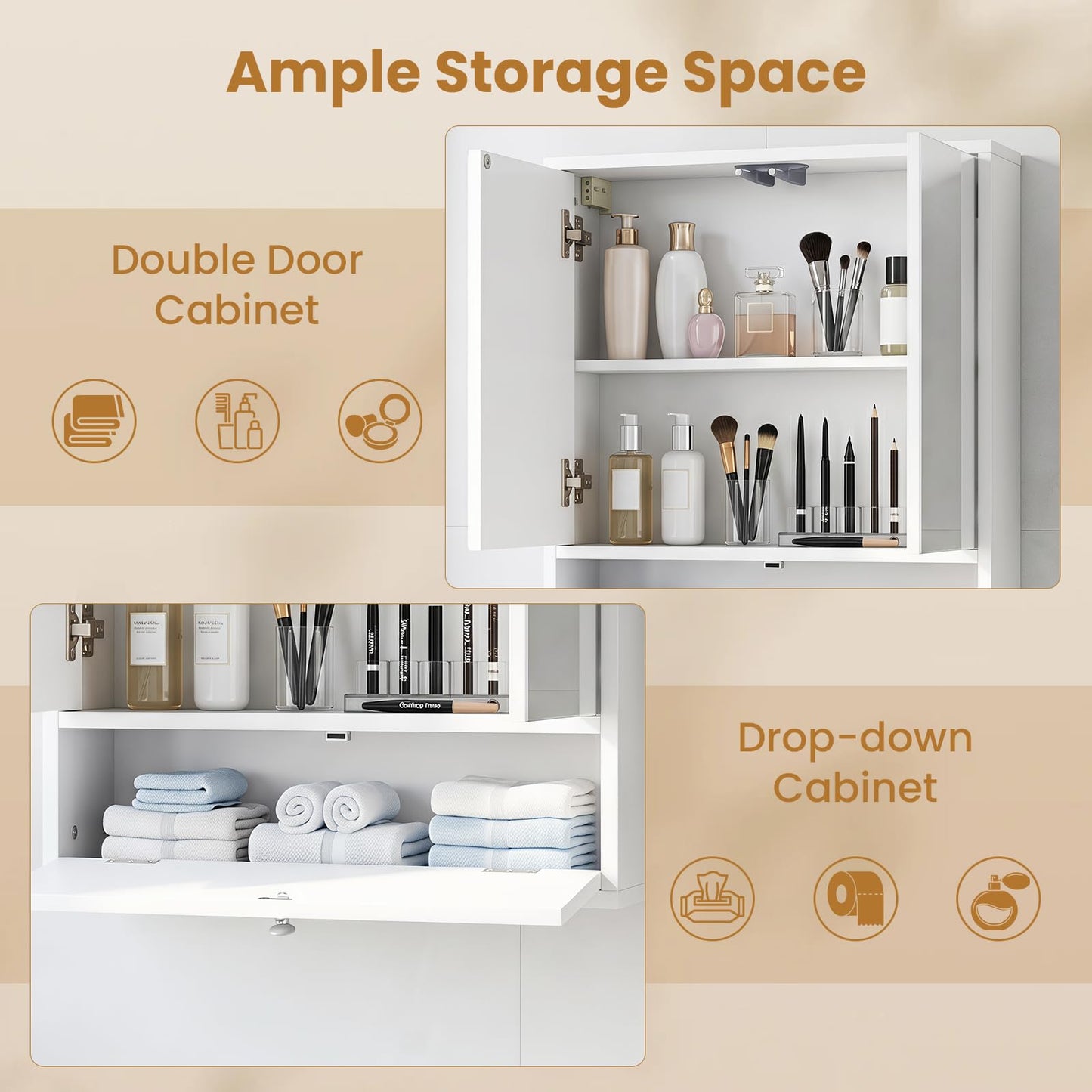 Bathroom Mirror Cabinet, Wall Mounted Storage Cupboard