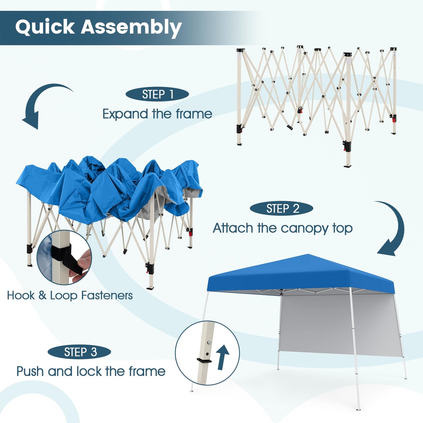 300 x 300 cm Pop up Canopy Tent with 1 Sidewall and Portable Backpack