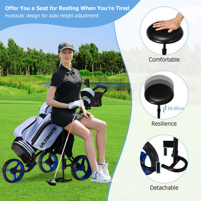 Golf Push Pull Cart with Storage Bag and Foot Brake