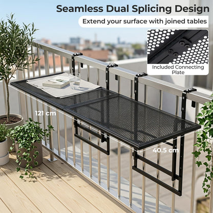 Set of 2 Hanging Balcony Table with 5-Level Adjustable Height for Round Square Railing