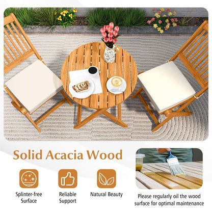 3 Piece Folding Bistro Set with Cushions for Patio