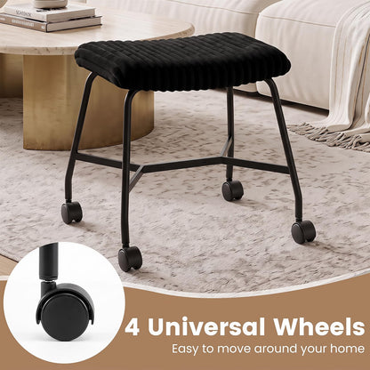 Rolling Makeup Vanity Stool Set of 2, Plush Accent Footrest