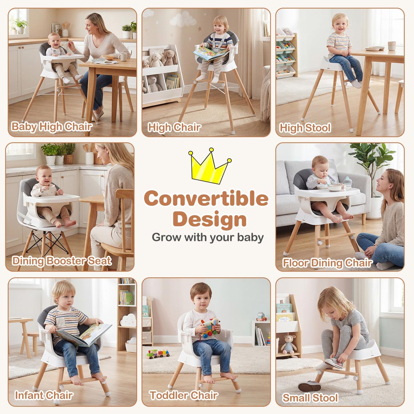 High Chair for Babies and Toddlers, Convertible Baby Highchair