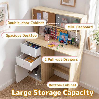 Wooden Kids Desk and Chair Set, Children Table and Chair with Pegboard