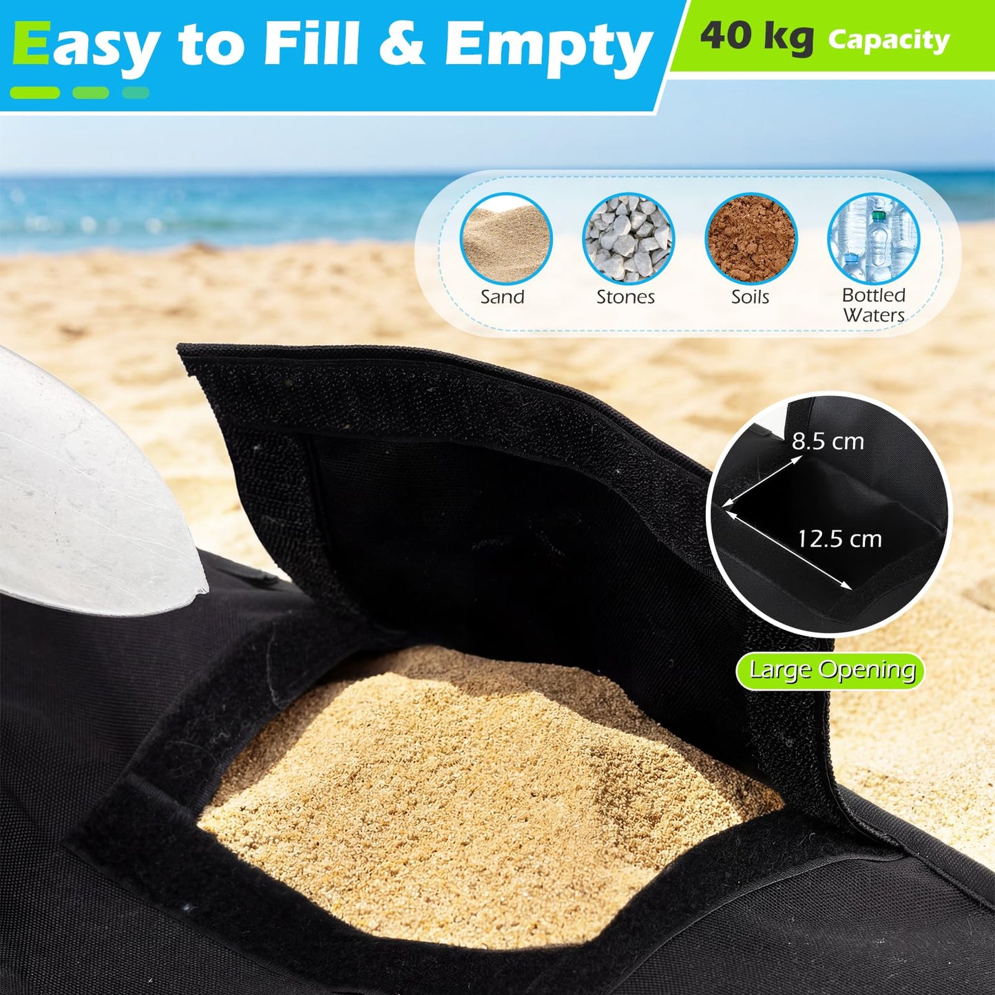 Parasol Base Weight Bag, 40KG Sand Fillable Umbrella Stand with 900D Oxford Sandbags