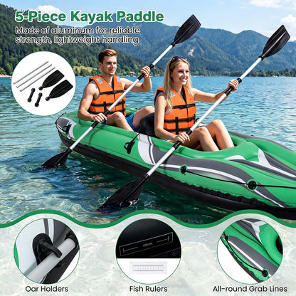2 Person Inflatable Kayak, Portable Sit in Canoe with Removable Seats, Aluminum Paddles and Pump, Blow up Boat Set