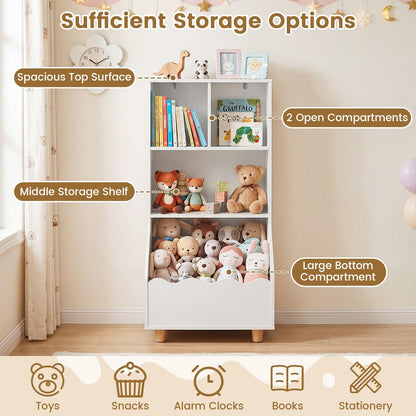3-Tier Wooden Bookshelf with 2 Anti-Toppling Devices Top Surface and 3 Compartments