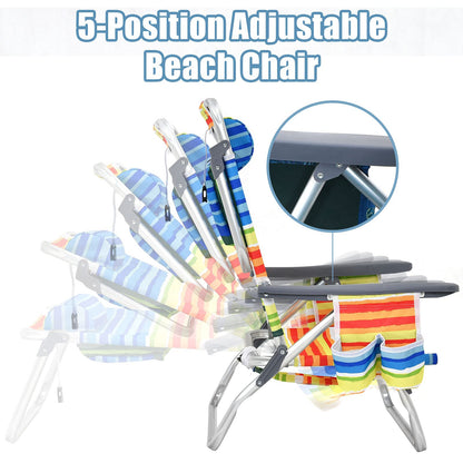 2 Pack Folding Backpack Beach Chair, 5 Adjustable Position Camping Chair