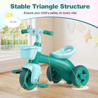Kids Tricycle, Toddler Trike with Limited Steering, Ergonomic Seat, Bell