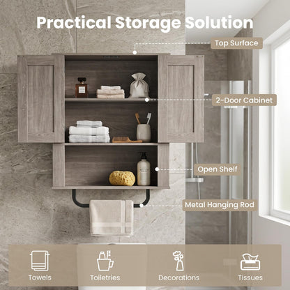 Bathroom Wall Cabinet with 2 Barn Doors & Metal Towel Bar
