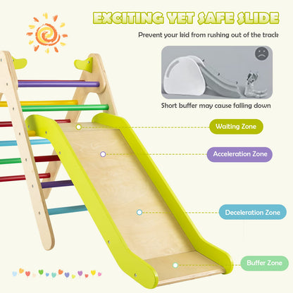 2 in 1 Wooden Triangle Climbing Toy with Gradient Adjustable Slide