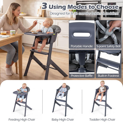 Baby High Chair, 3-in-1 Toddler Highchair with Adjustable Tray