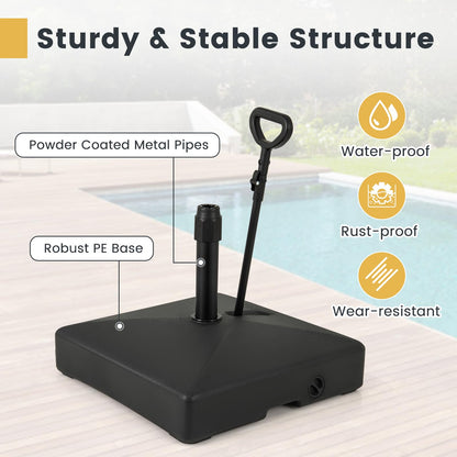 59kg Water & Sand Fillable Patio Parasol Stand with 3 Wheels and Pull Rod