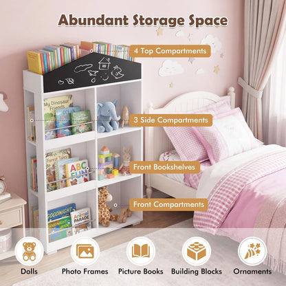 Kids Dollhouse Bookshelf with Chalkboard for Kids Room, Nursery, Playroom