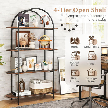 4-Tier Arched Bookshelf, 156cm Metal Frame Bookcase Shelving Unit