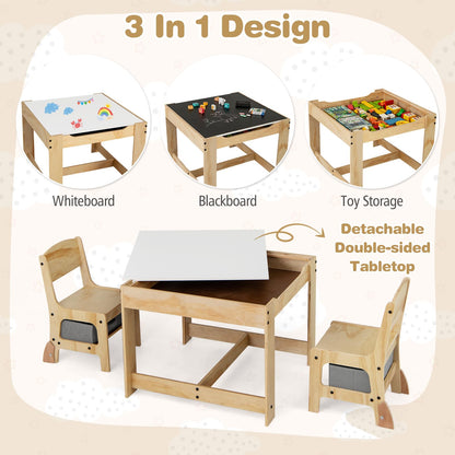 3-Piece Wooden Toddler Furniture Set with Removable Tabletop