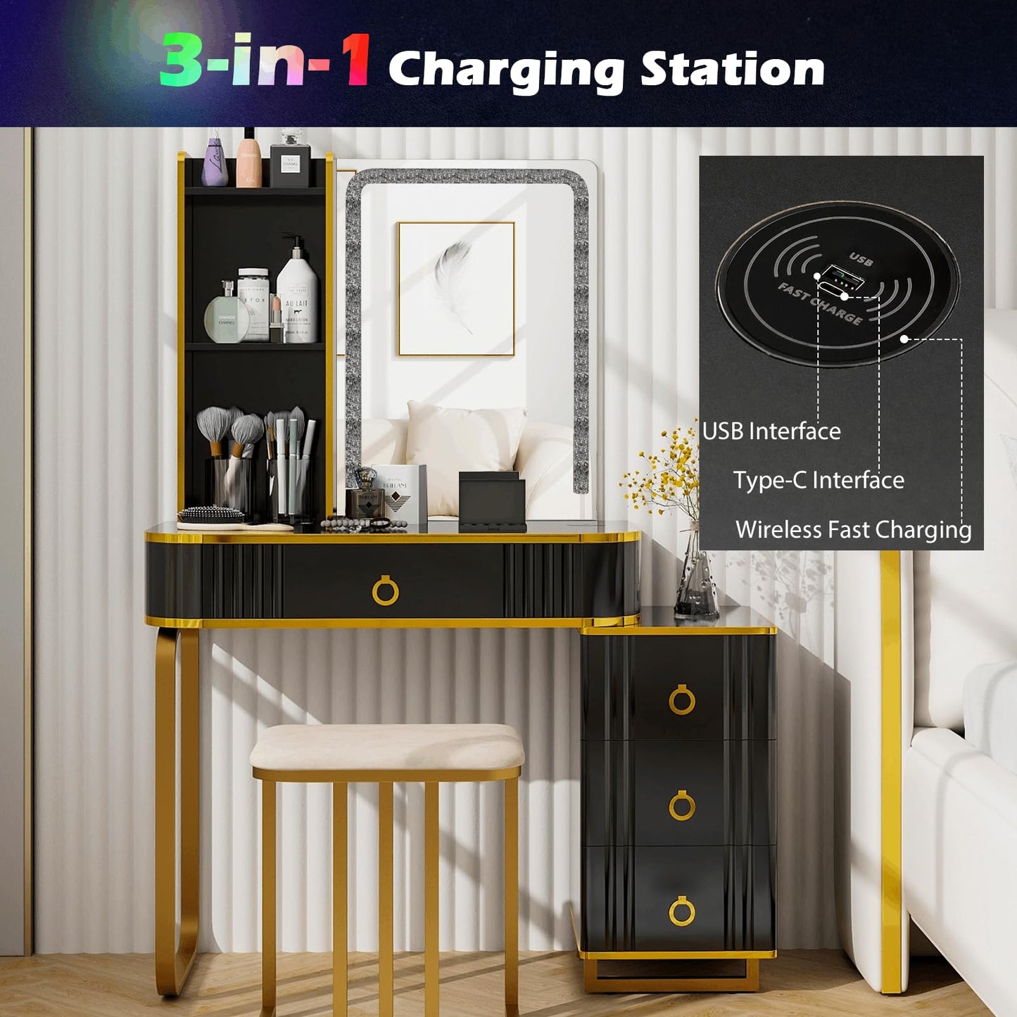 RGB LED Vanity Set with Mirror and Lights