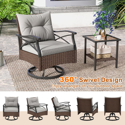 3 Piece Patio Swivel Rocker Set with 2-Tier Coffee Table