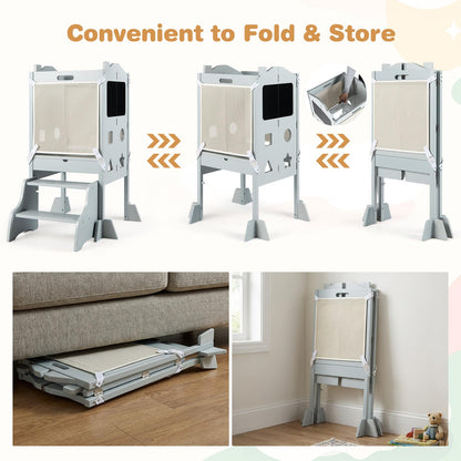 Foldable Toddler Step Stool with Chalkboards and 2-Step Stool for Boys and Girls Aged 2+