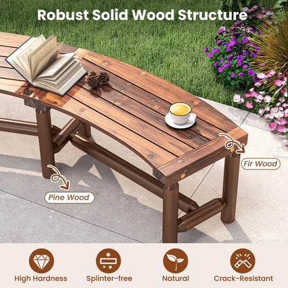 2-3 People Garden Bench, Wooden Curved Fire Pit Bench, Outdoor Loveseat Leisure Porch Seating