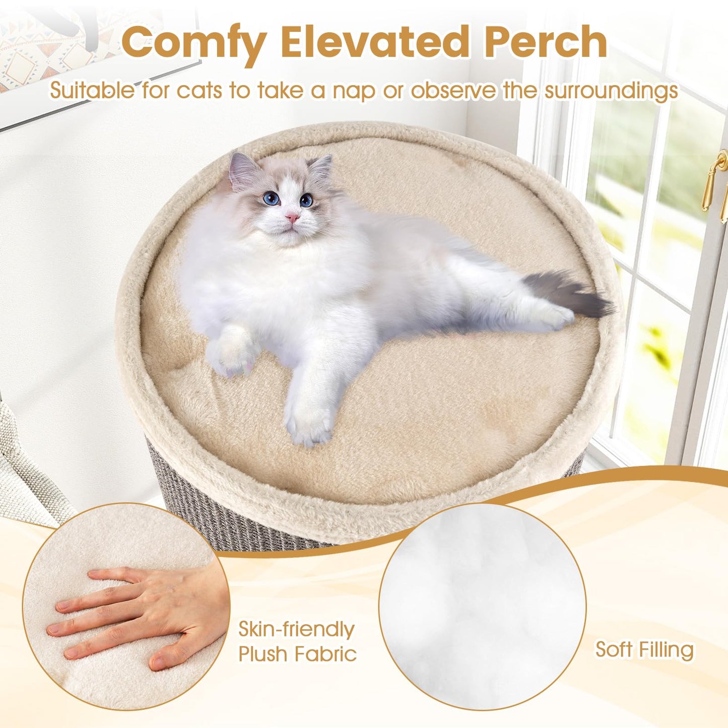 Cat House for Indoor Cats, 3/4-Story Cat Hideaway Cave Bed with Sisal Scratching Pad