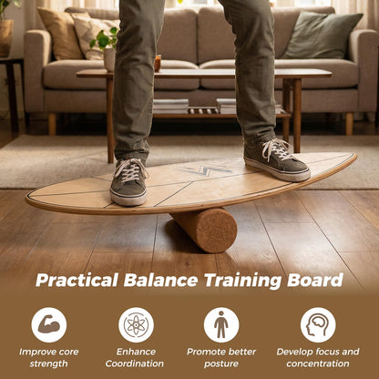 Wooden Balance Board, Surfing Skate Balance Trainer with Roller