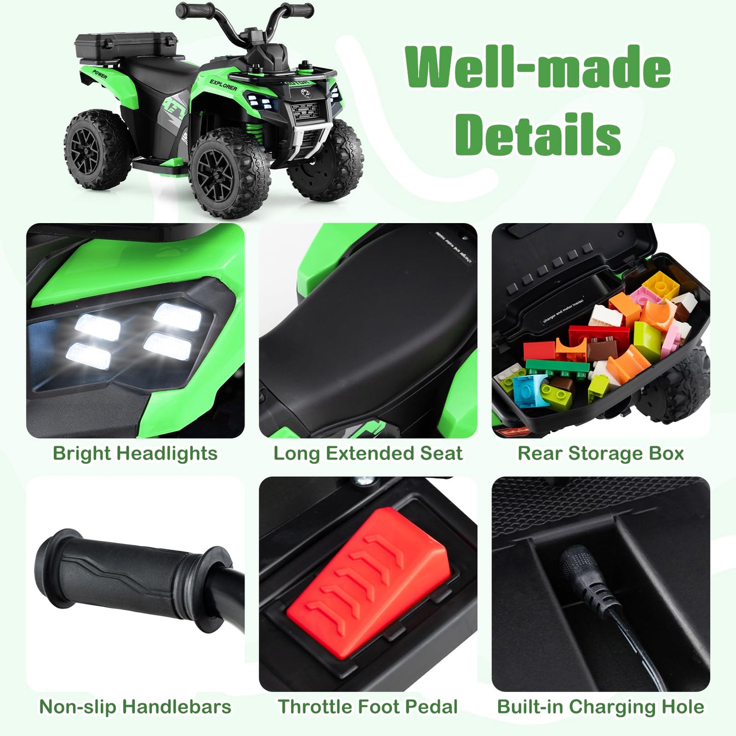 6V Kids Electric Quad Bike with Spray Function and Storage Box