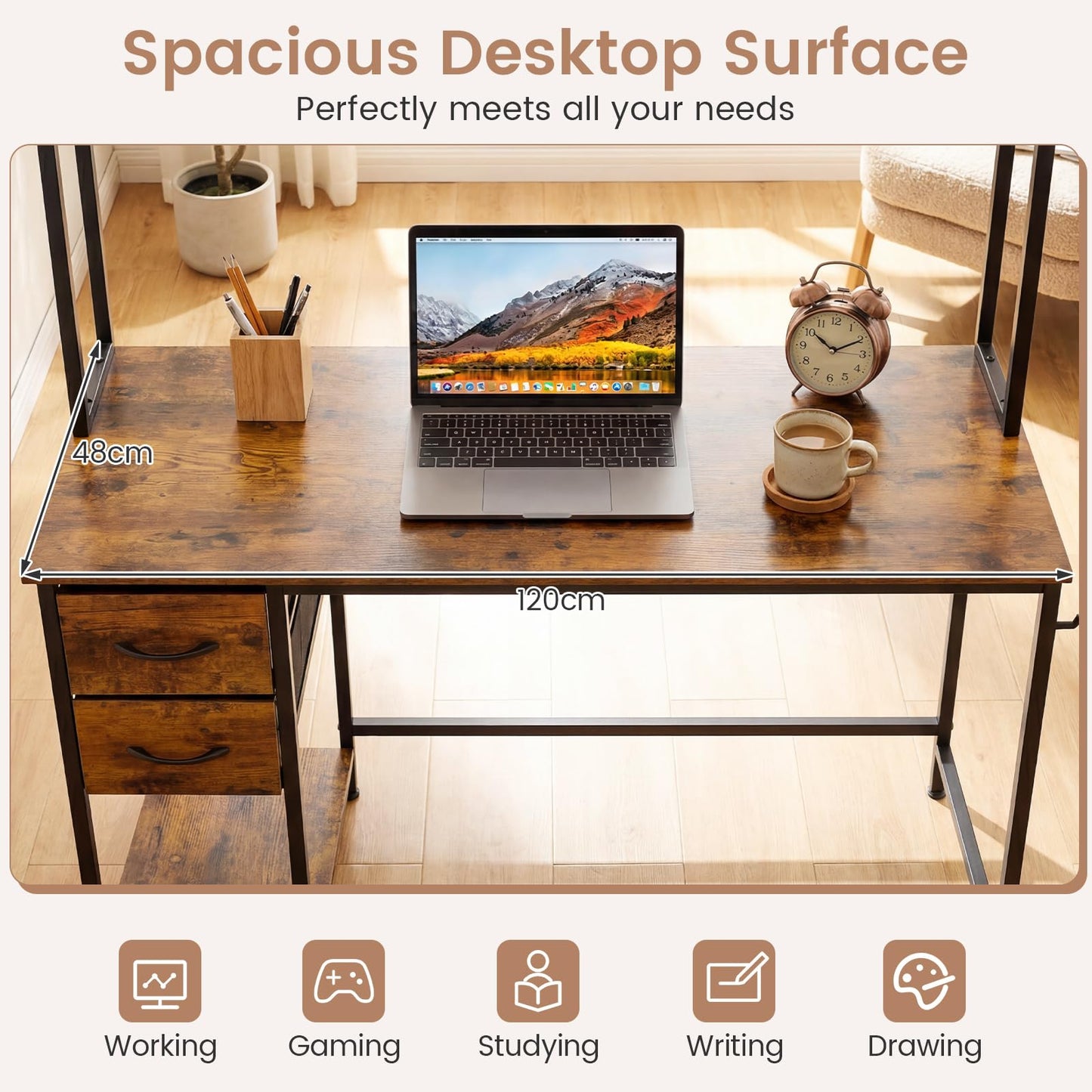 Computer Desk with Hutch, Reversible Executive Writing Workstation PC Laptop Table