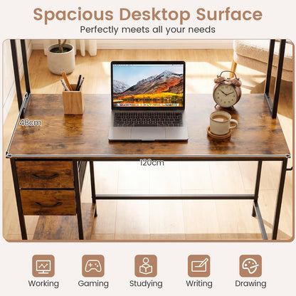 Computer Desk with Hutch, Reversible Executive Writing Workstation PC Laptop Table