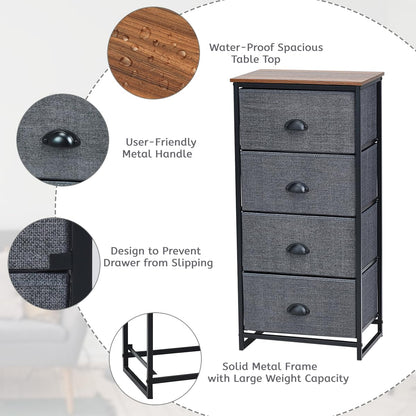 4 Fabric Nightstand Bedside Storage Cabinet Folding Drawers