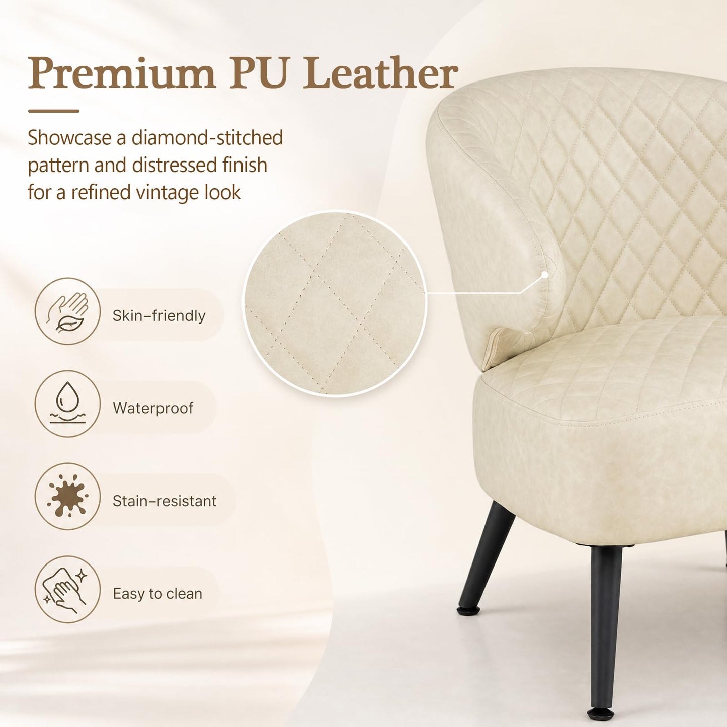 Mid Century Accent Chair Comfy PU Leather Upholstered Armchair