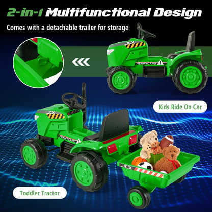 Electric Ride on Tractor, 12V Kids Toy Car with Detachable Trailer