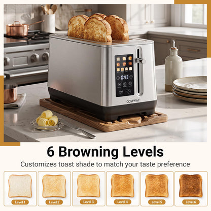 Stainless Steel Toaster with 6 Browning Levels and 4 Bread Types
