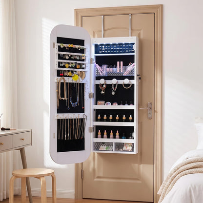 Jewelry Cabinet with Full-Length Mirror Large Storage Capacity and LED Lights