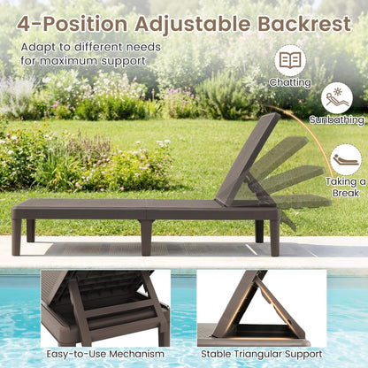 Garden Sun Lounger, PP Rattan-Style Patio Reclining Chaise Lounge Chair Deck Sunbed