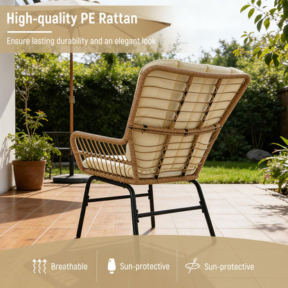 3 Pieces Patio Bistro Set Outdoor PE Wicker Conversation Set with Tempered Glass Coffee Table