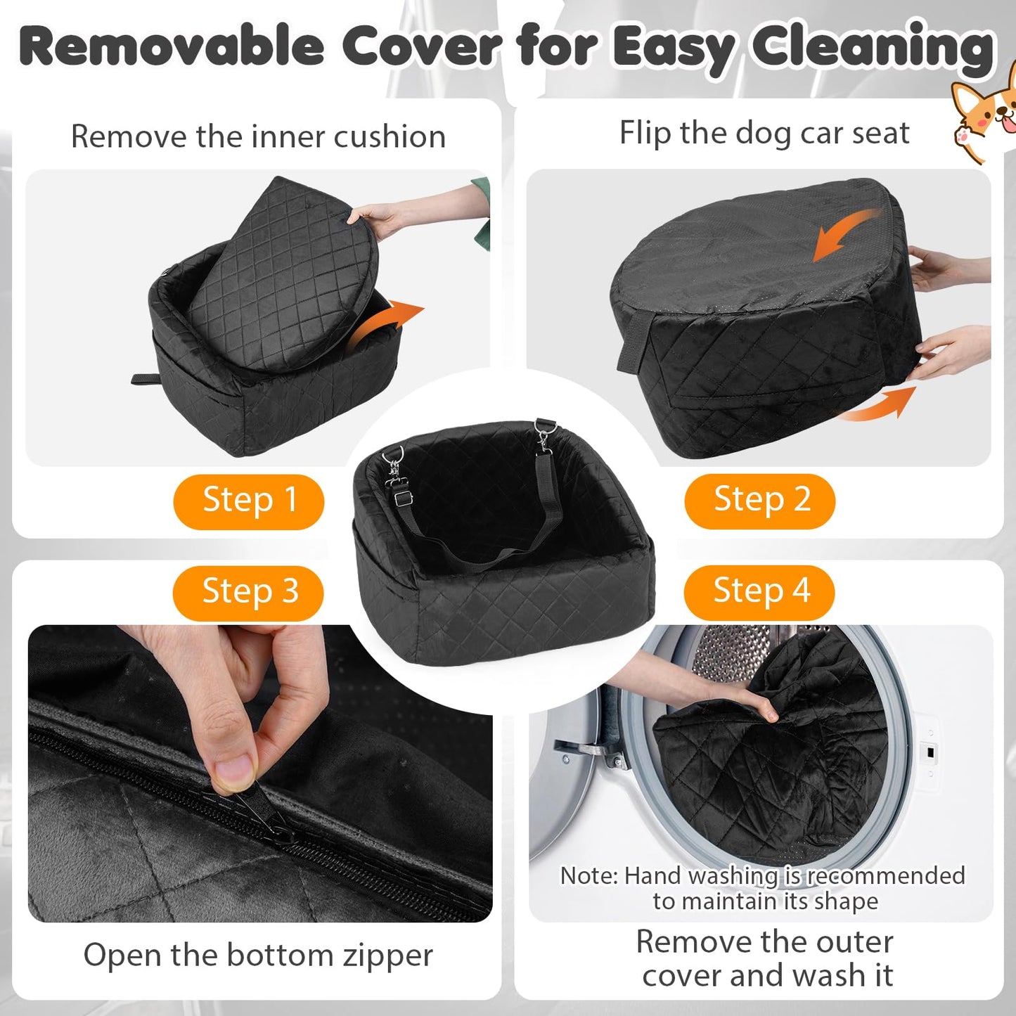 Dog Car Seat, Soft Travel Dog Booster Seat with Safety Straps