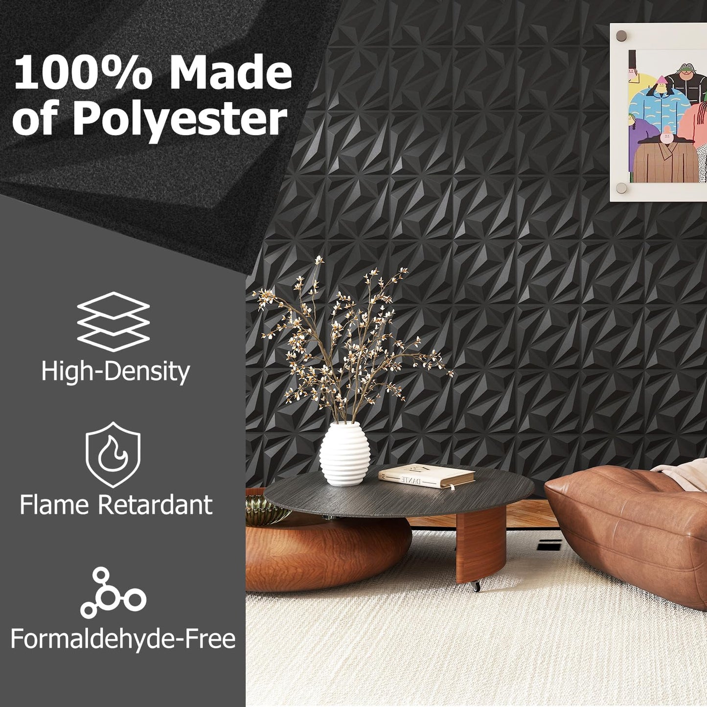 20-Pack 3D Acoustic Wall Panels with Diamond Texture