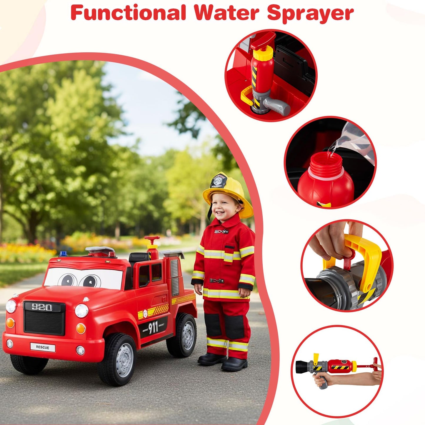 12V Ride on Fire Truck, Kids Electric Car with Remote Control